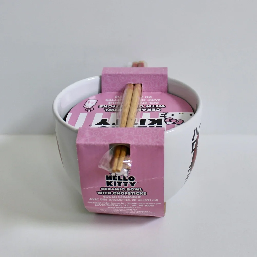 Sanrio Hello Kitty White Ceramic Ramen Noodle Bowl with Chopsticks
